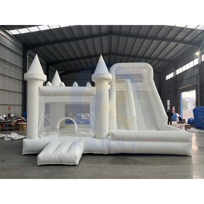 Kit de reparação e sopro CE incluído Casa de salto inflável de casamento branco com escorrega