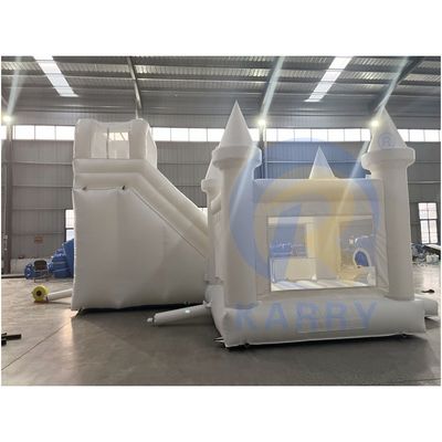 Kit de reparação e sopro CE incluído Casa de salto inflável de casamento branco com escorrega