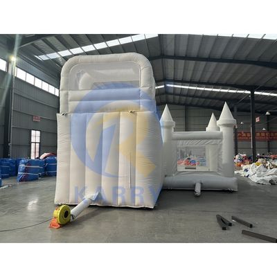 Kit de reparação e sopro CE incluído Casa de salto inflável de casamento branco com escorrega