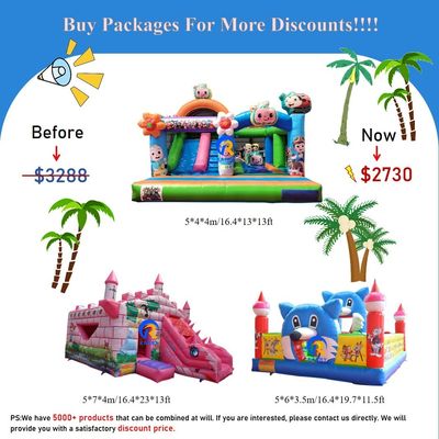 Grande seleção de pacotes com slides infláveis para crianças e adultos