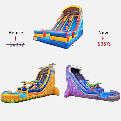 Slide de água inflável personalizável com piscina de 0,55 mm de telhado de PVC Impressão digital