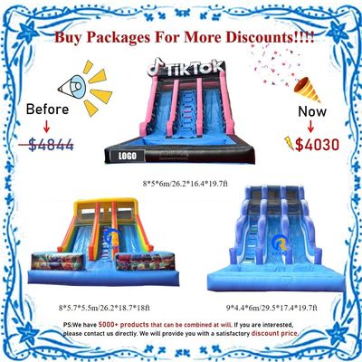 Slide de água inflável personalizável com piscina de 0,55 mm de telhado de PVC Impressão digital
