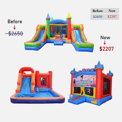 Blower incluído Casa comercial de salto com deslizamento e piscina inflável combo castelo