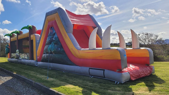 Unisex comercial inflável Jurassic Dinosaur Obstáculo curso para crianças e adultos
