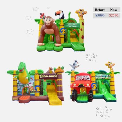 PVC inflável castelo salto com diapositiva tema da selva de grau comercial tamanho personalizado