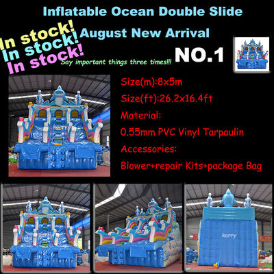 Casa de salto branca de carril duplo Tractor Air Bouncer Slide de água inflável pronto para o envio