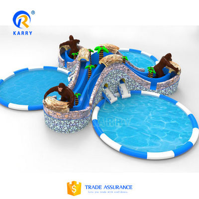 Preços comerciais da água Parque aquático inflável para adultos com impressão digital e 2 piscinas