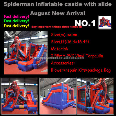 Unisex Kids Castle Play House com Slide Spiderman Commercial Inflatable Bouncy Castle
