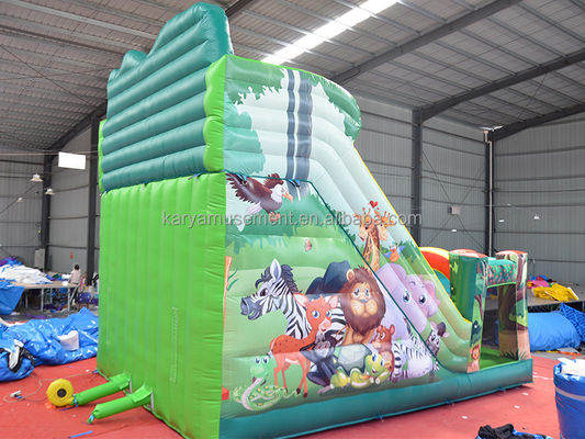 Diversão interior e exterior 2024 PVC Jungle Animal Double-Lane Inflatable Wet and Dry Slide