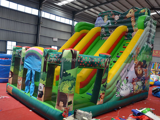 Diversão interior e exterior 2024 PVC Jungle Animal Double-Lane Inflatable Wet and Dry Slide
