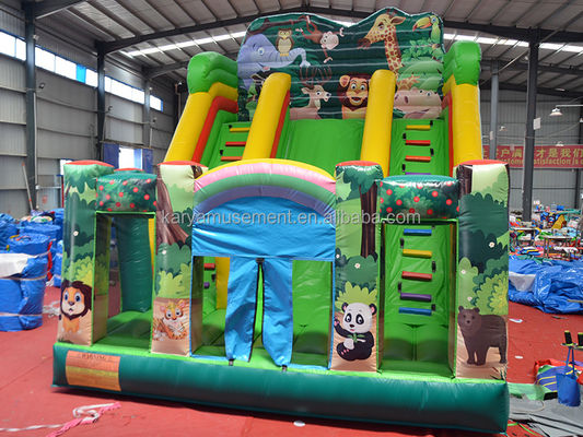 Diversão interior e exterior 2024 PVC Jungle Animal Double-Lane Inflatable Wet and Dry Slide