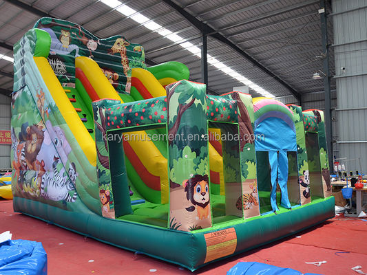 Diversão interior e exterior 2024 PVC Jungle Animal Double-Lane Inflatable Wet and Dry Slide