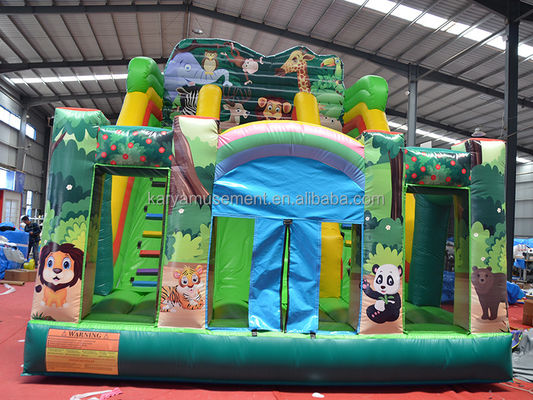 Diversão interior e exterior 2024 PVC Jungle Animal Double-Lane Inflatable Wet and Dry Slide