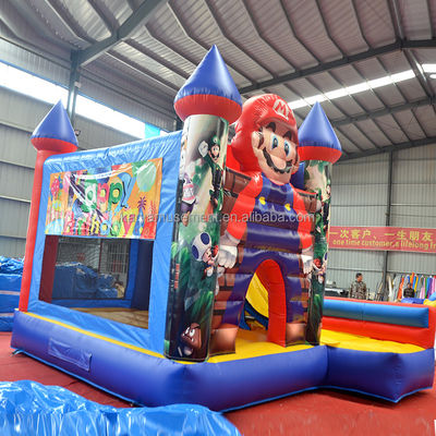 0.55mm PVC Vinyl Tarpaulin Inflável Mario Bounce House Combo Castelo Slide com Blower