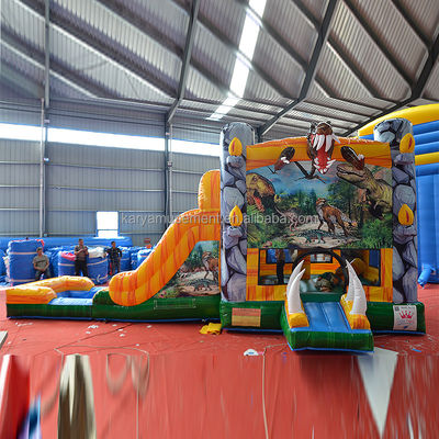 Características PORTABLE inflável Jungle Dino Bouncer House com deslizamento e design unisex