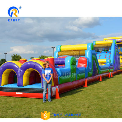 Curso de salto de obstáculos inflável de PVC com escorregador KR-OBS-904-2