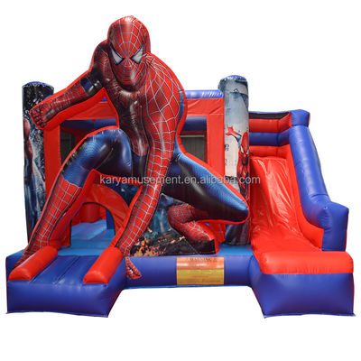 Entretenimento interior e exterior Spiderman tema inflável castelo salto com escorrega