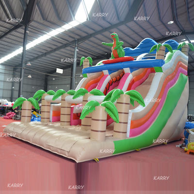 Festa de família Equipamento de diversão Impressão digital Dinossauro Slide Castelo inflável