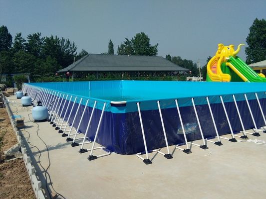 Piscina de estrutura mental retangular com logotipo de impressão digital de 0,9 mm de material de PVC