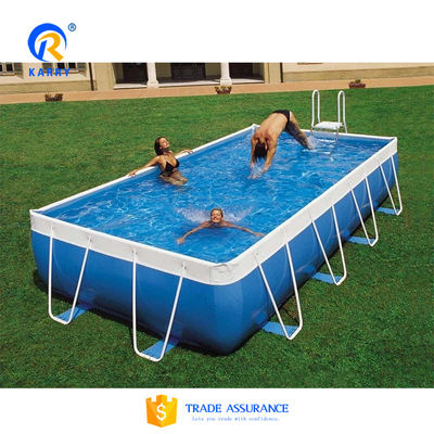Piscina de estrutura mental retangular com logotipo de impressão digital de 0,9 mm de material de PVC