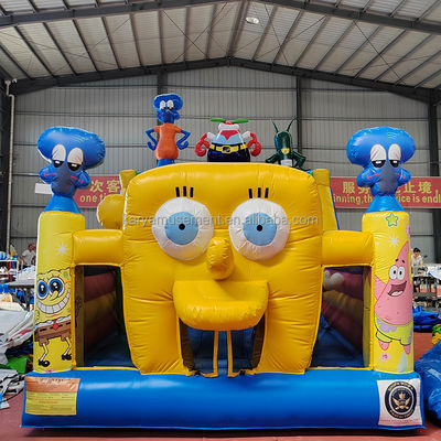 Cor personalizada inflável Esponja-Bob Parque tema castelo salto para adultos festa divertida cidade
