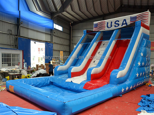 Deslizador de dragão azul inflável de qualidade comercial para adultos com 2 deslizadores e piscina de deslizamento