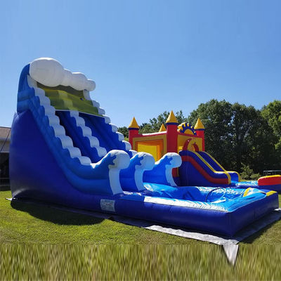 Spray Blue Water Slide Jogos ao ar livre Grande Salto para diversão ao ar livre