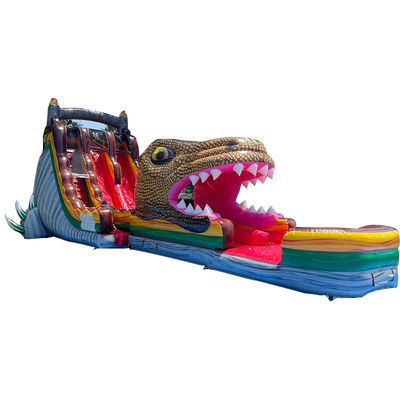 Slide de salto de PVC inflável com tema Jurassic Dinosaur Slide de água com piscina