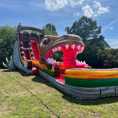 Slide de salto de PVC inflável com tema Jurassic Dinosaur Slide de água com piscina