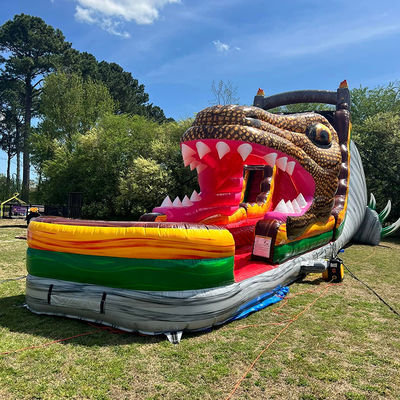 Slide de salto de PVC inflável com tema Jurassic Dinosaur Slide de água com piscina