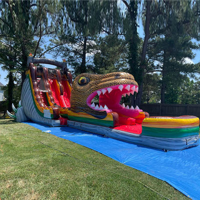 Slide de salto de PVC inflável com tema Jurassic Dinosaur Slide de água com piscina