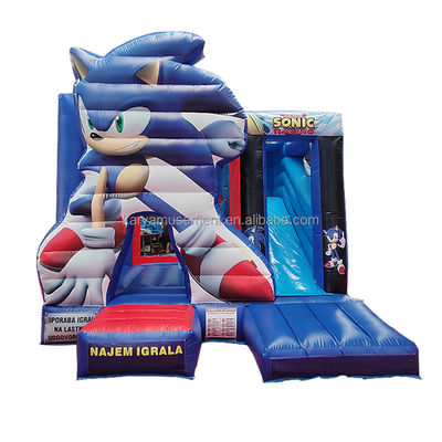 Características unisex personalizadas Sonic Bounce House Combo Slide inflável para aluguel de festas