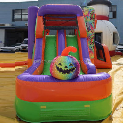 Unisex Halloween Casa de salto com escorrega de água de canal duplo e castelo inflável de arco-íris