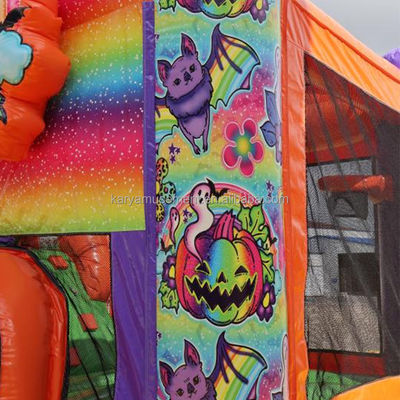 Unisex Halloween Casa de salto com escorrega de água de canal duplo e castelo inflável de arco-íris