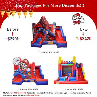 0.55mm PVC Vinyl Tarpaulin inflável Combo Castle Slide para crianças no parque de diversões