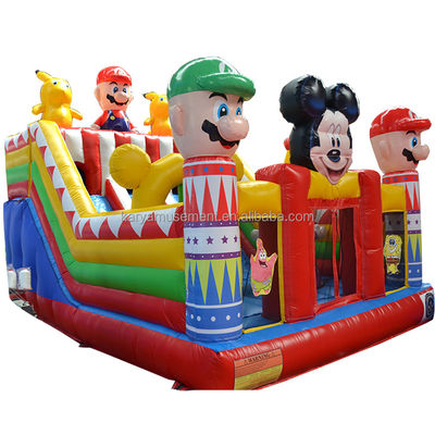 Blower Fun City inflável com Mickey e Mario Inflatable Castle Bouncer House Combo Playground Blower Incluído
