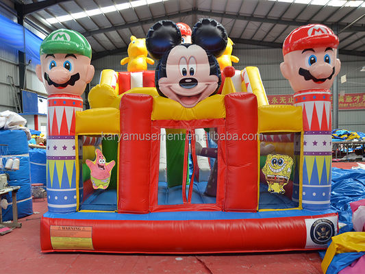 Blower Fun City inflável com Mickey e Mario Inflatable Castle Bouncer House Combo Playground Blower Incluído