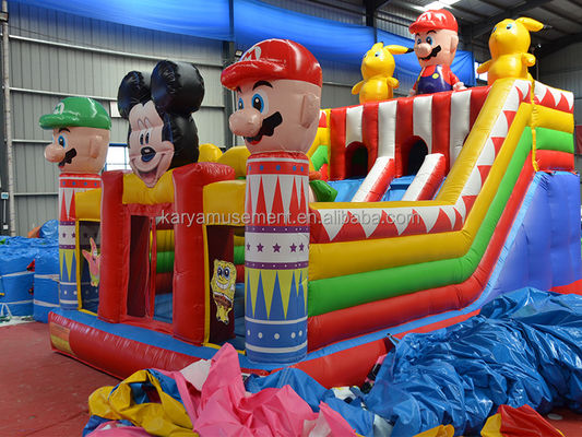 Blower Fun City inflável com Mickey e Mario Inflatable Castle Bouncer House Combo Playground Blower Incluído