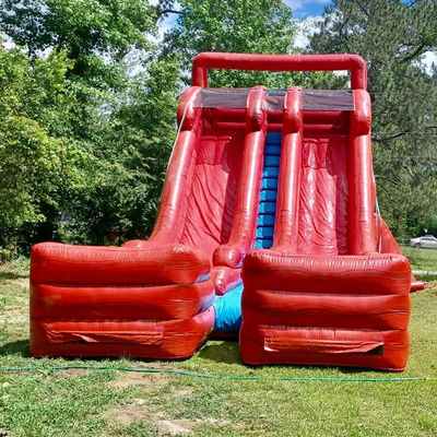 Slide de água inflável de tamanho adulto com 2 slides e 2 piscinas em PVC comercial