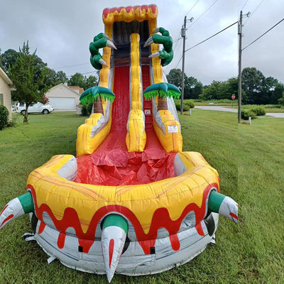 Grandes escorregas infláveis para adultos 36ft emocionante jogo de salto com tema de dinossauro tropical
