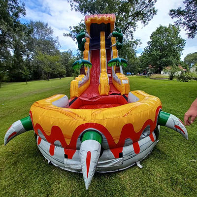 Grandes escorregas infláveis para adultos 36ft emocionante jogo de salto com tema de dinossauro tropical