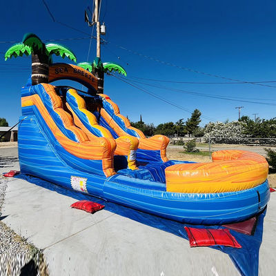 Aluguel comercial personalizável Parque aquático inflável de PVC com escorrega de água de palmeira