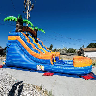 Aluguel comercial personalizável Parque aquático inflável de PVC com escorrega de água de palmeira