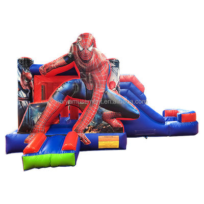 CE/EN71/EN14960 Certificado Crianças inflável Spiderman Castle salto salto com escorrega