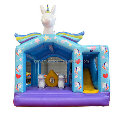 Unisex PVC Exquisito Rainbow Unicorn Inflável Bouncer Salto Castelo para Parque de Jogos