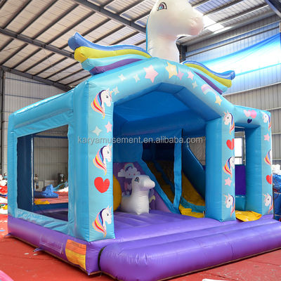 Unisex PVC Exquisito Rainbow Unicorn Inflável Bouncer Salto Castelo para Parque de Jogos