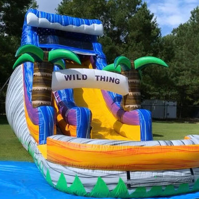 Piscina grande Slide infantil de salto Festa de casa Palmeiras tropicais comerciais Slide de água com dois deslizamentos