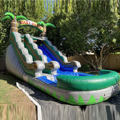 Piscina grande Slide infantil de salto Festa de casa Palmeiras tropicais comerciais Slide de água com dois deslizamentos