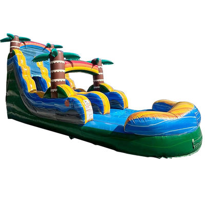 Embarque Feito Fácil Comercial PVC Tropical Palmeira Slide de Água Inflável com piscina