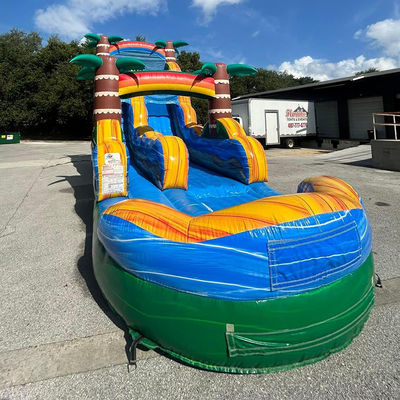 Embarque Feito Fácil Comercial PVC Tropical Palmeira Slide de Água Inflável com piscina